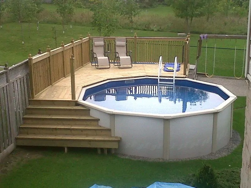 simple above ground pool set-up with a heavy duty ladder